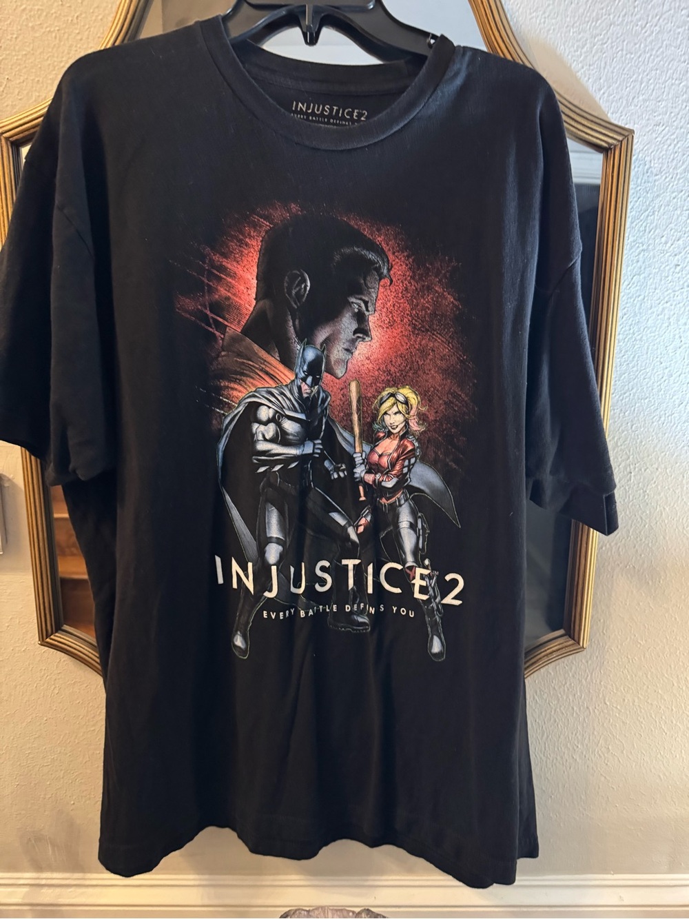 Injustice 2 Black Graphic Tee with Batman & Harley Art Size XXL PTP 25”